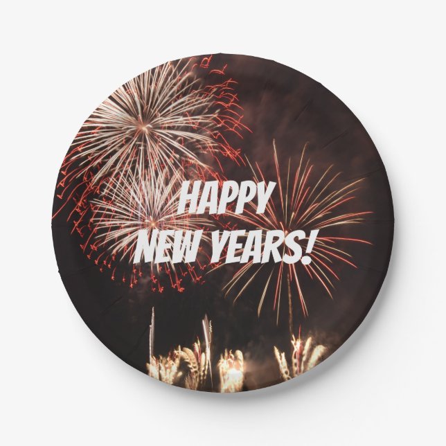 Happy New Years Fireworks Paper Plates (Front)