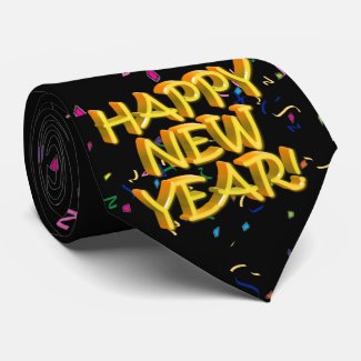 Happy New Years Glassy Yellow Text Tie