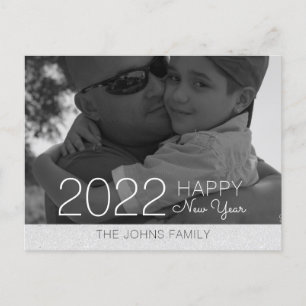 Happy New Years Glitter Silver Photo Postcard