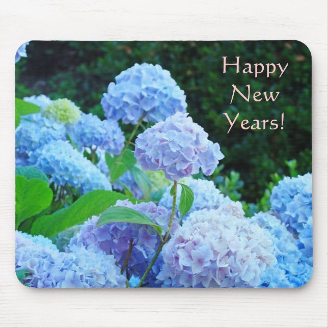 Happy New Years! mousepad Blue Hydrangeas (Front)