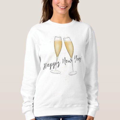 Happy New Years Party Champagne Watercolor Gold Sweatshirt