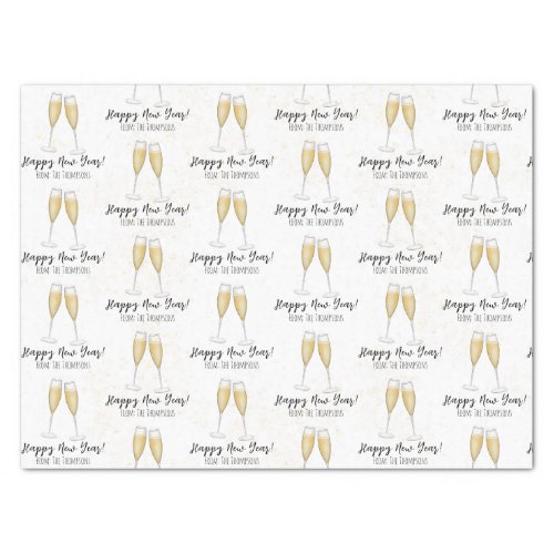 Happy New Years Party Champagne Watercolor Gold Tissue Paper