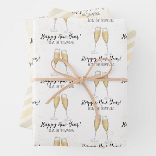 Happy New Years Party Champagne Watercolor Gold Wrapping Paper Sheets