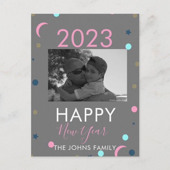  Happy New Years Pastel Confetti Photo Postcard (Front)