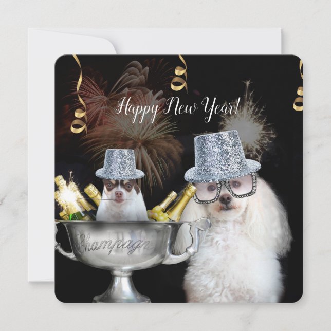Happy New Years poodle dog Flat card (Front)