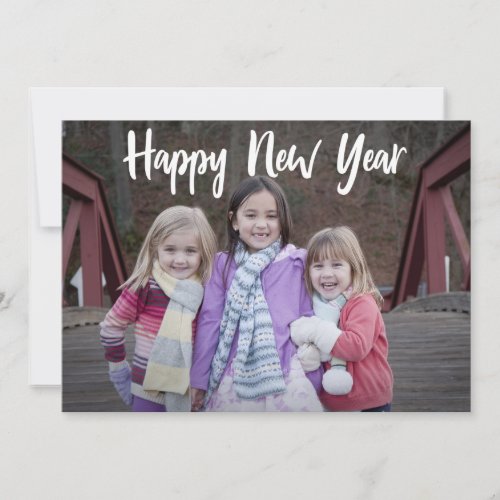 Happy New Years Simple White Typography Modern Holiday Card