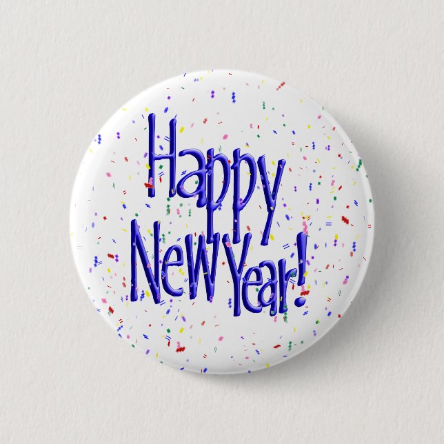 Happy New Year's Text with Confetti Button (Front)