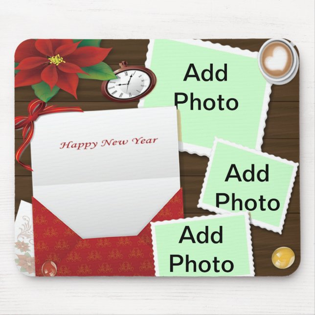 Happy New Year's with Holly Add Photos Mouse Pad (Front)