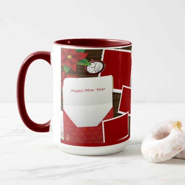 Happy New Year's with Holly Add Your Photos Mug (With Donut)