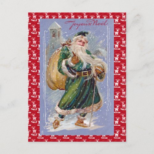 Happy Noel aka Merry Christmas Green Santa Claus Holiday Postcard