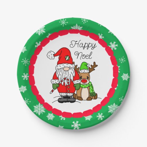 Happy Noel Gnome Santa and Reindeer Christmas    Paper Plates