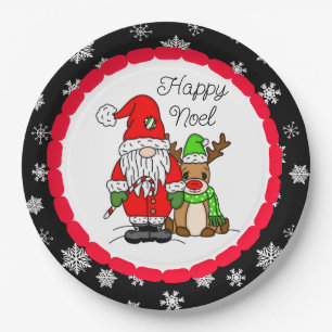 Happy Noel Gnome Santa and Reindeer Christmas Paper Plates