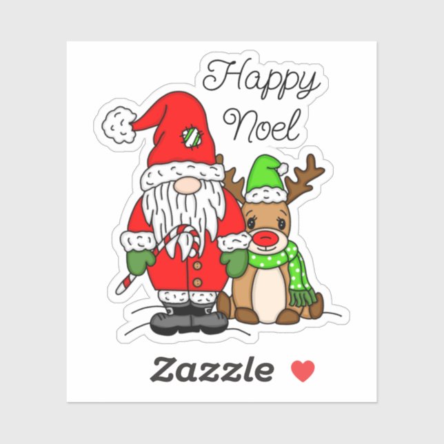 Happy Noel Gnome Santa and Reindeer Christmas  Sticker (Sheet)