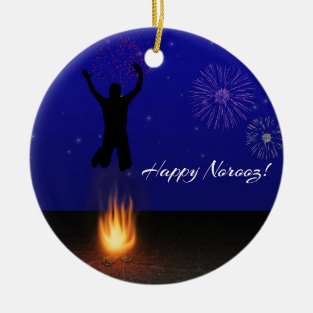 Happy Norooz Chahar-Shanbeh-Suri Ceramic Ornament (Front)
