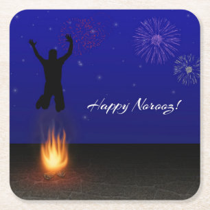 Happy Norooz Chahar-Shanbeh-Suri Square Paper Coaster