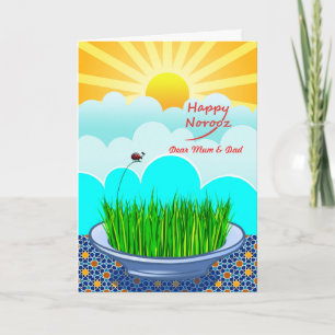 Happy Norooz for Mum and Dad, Custom Front, Sabzeh Holiday Card