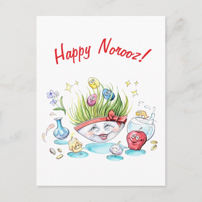 Happy Norooz Haft Sin funny table Postcard (Front)