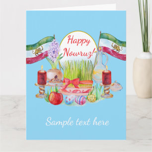 Happy Norooz Haft Sin with Lion and Sun Flags Card