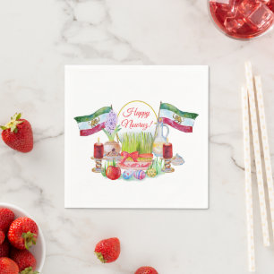 Happy Norooz Haft Sin with Lion and Sun Flags Napkins