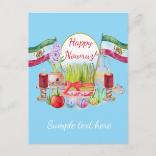 Happy Norooz Haft Sin with Lion and Sun Flags Postcard