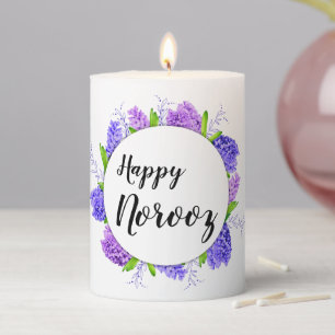 Happy Norooz New Year Hyacinth Wreath Purple Pillar Candle