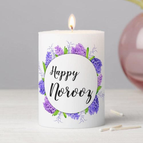 Happy Norooz New Year Hyacinth Wreath Purple Pillar Candle