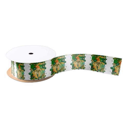 Happy Norooz Persian New Year Goldfish In Green Satin Ribbon