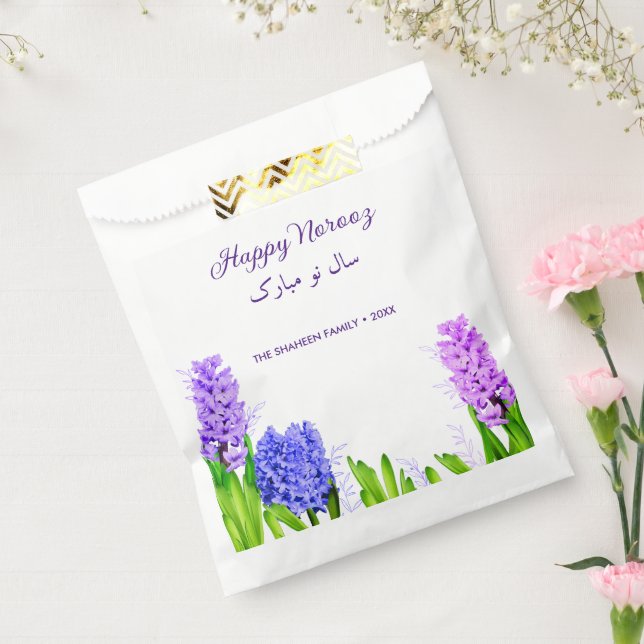 Happy Norooz Purple Blue Pink Hyacinth Flowers Favor Bag (Sealed)