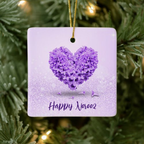 Happy Norooz Purple Hyacinth Lovely Heart Bouquet Ceramic Ornament