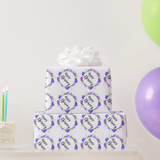 Happy Norooz Purple Hyacinth Wreath New Year Wrapping Paper (Party Gifts)
