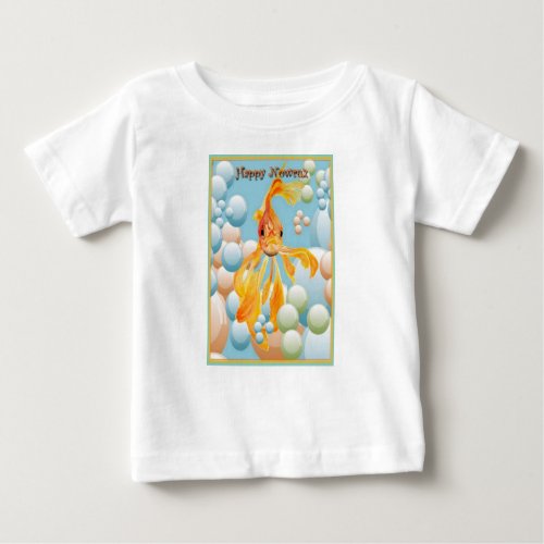 Happy Nowruz Goldfish In Pastel Bubbles Baby T_Shirt