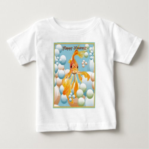 Happy Nowruz Goldfish In Pastel Bubbles Baby T_Shirt