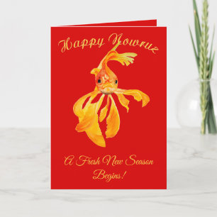 Happy Nowruz Persian New Year Goldfish Isolated Card