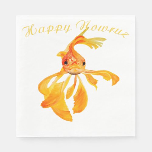Happy Nowruz Persian New Year Goldfish Isolated Napkins