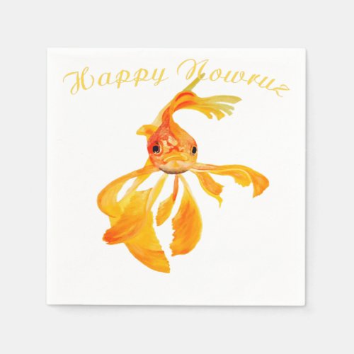 Happy Nowruz Persian New Year Goldfish Isolated Napkins