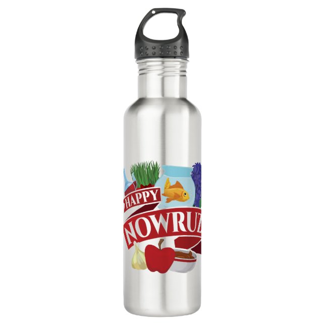 Happy Nowruz Persian New Year Stainless Steel Water Bottle (Front)