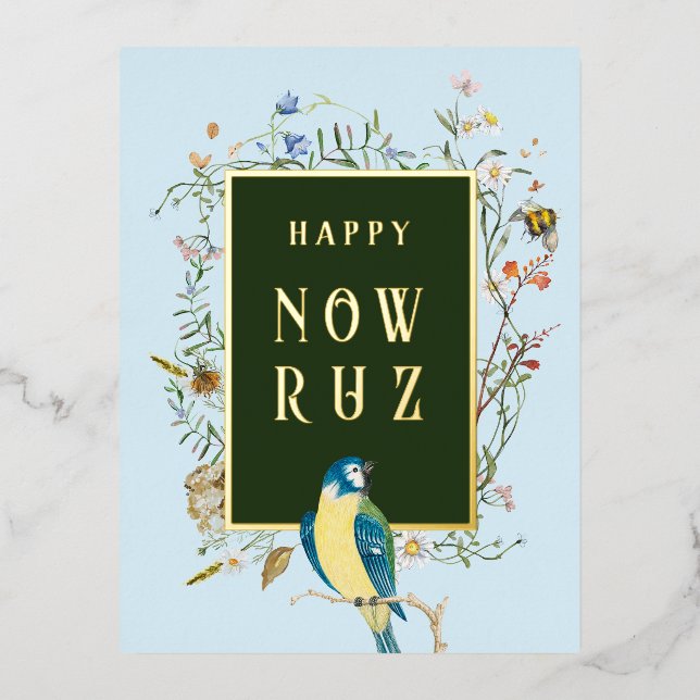 Happy Nowruz Songbird Foil Postcard (Front)