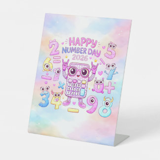 Happy Number Day 2026 Cute Calculator Design Pedestal Sign
