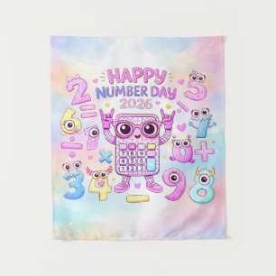 Happy Number Day 2026 Cute Calculator Design Tapestry
