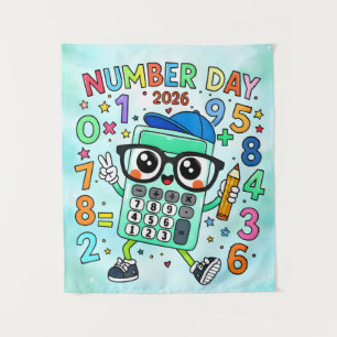 Happy Number Day 2026 Cute Calculator Math Design Tapestry