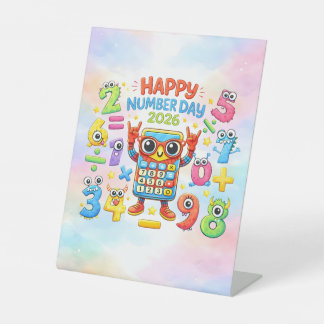 Happy Number Day 2026 Cute Maths Desk Art Pedestal Sign