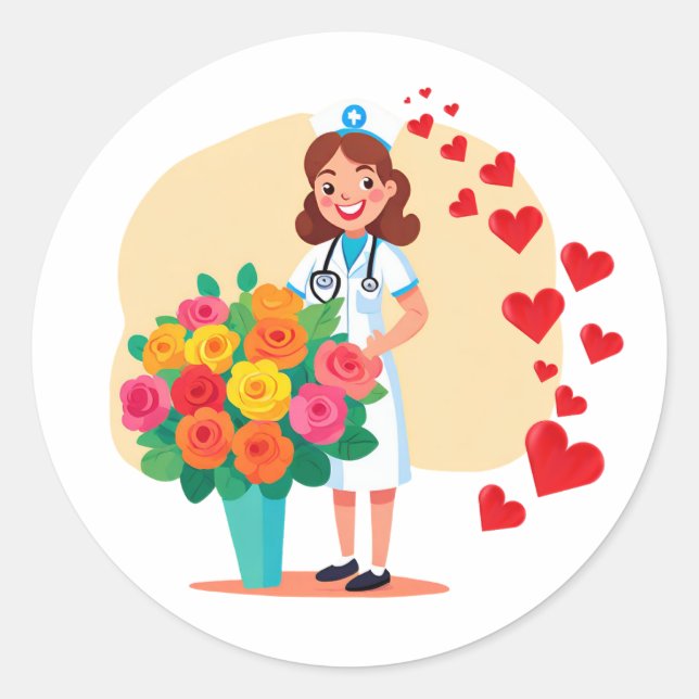 Happy nurse classic round sticker (Front)