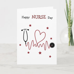 Happy Nurse Day Heartbeat Stethoscope Illustration Card