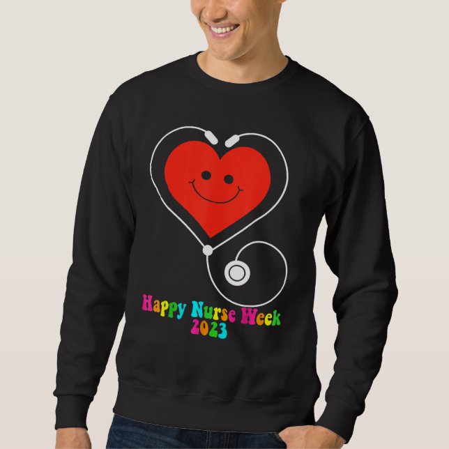 Happy Nurse Week 2023 Smiling Heart Groovy Style 1 Sweatshirt (Front)