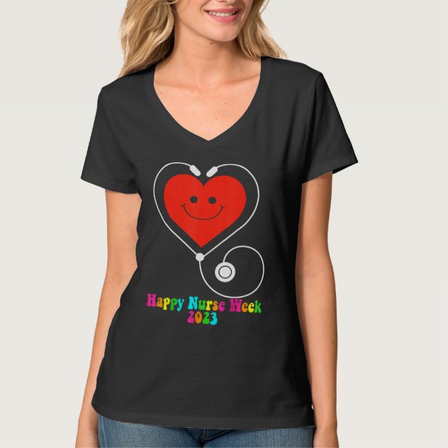 Happy Nurse Week 2023 Smiling Heart Groovy Style 1 T-Shirt (Front)