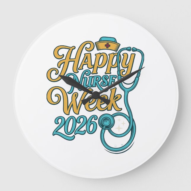 Happy Nurse Week 2026 Stethoscope Shirt Design_1 Large Clock (Front)