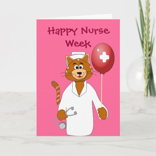 Happy Nurse Week Cartoon Cat Nurse Thank You Card