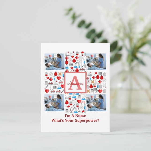 Happy Nurses Day 4 photo collage cross monogram Holiday Card (Standing Front)