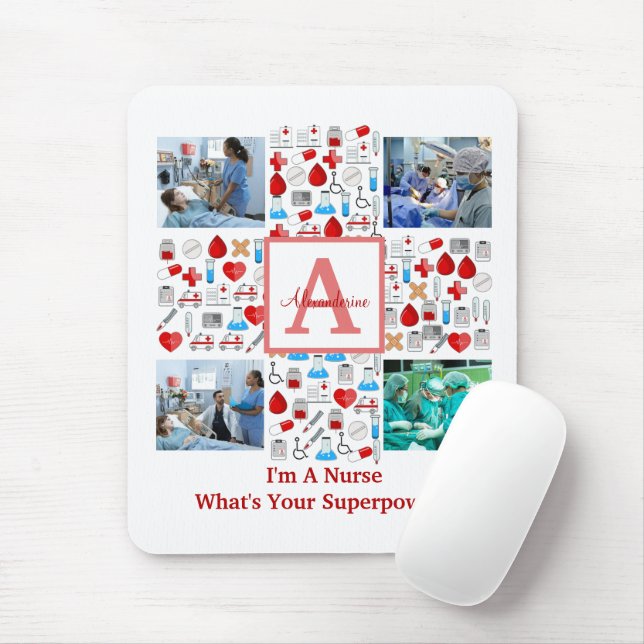 Happy Nurses Day 4 photo collage cross monogram Mouse Pad (With Mouse)