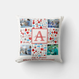 Happy Nurses Day 4 photo collage cross monogram Throw Pillow